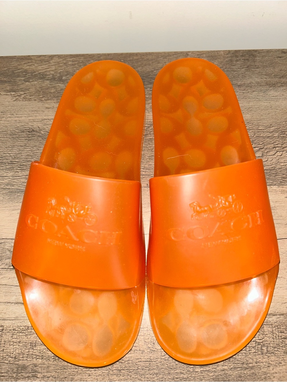 COACH Ulyssa Orange Translucent Jelly Slides US Women Size 7 Excellent Condition